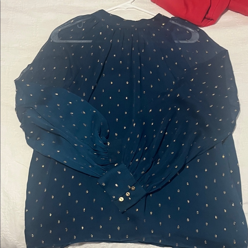 Ann Taylor Elegant Navy Blue with gold sparkles  Women's Top
